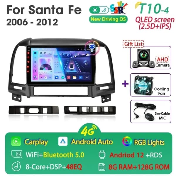 Hyundai Santa Fe 2 Android Bilradio, GPS Navigation, Multimedie Videoafspiller, T3L Max-MIC-3-FS