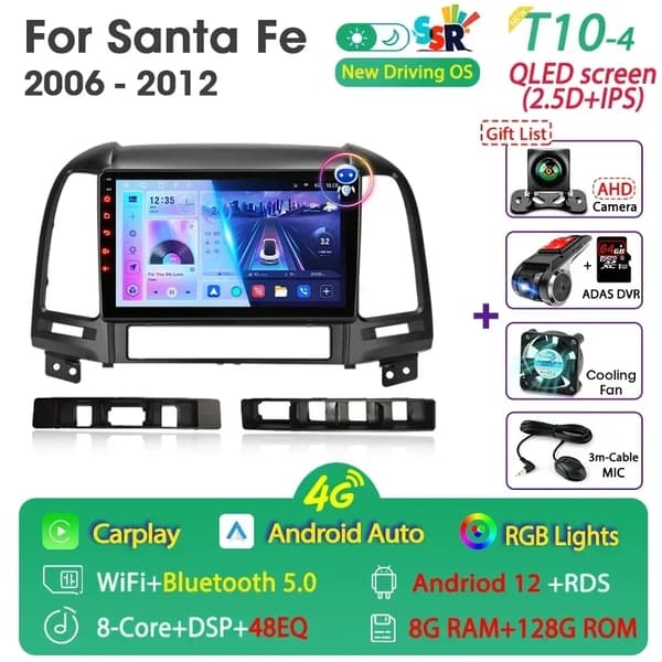 Hyundai Santa Fe 2 Android Bilradio, GPS Navigation, Multimedie Videoafspiller, T3L Max-MIC-3-FS