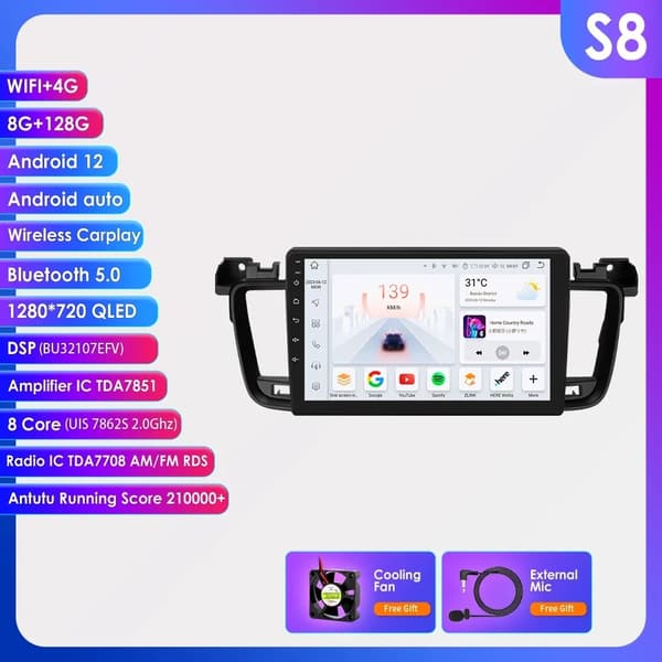 Bilradio, Android 12 kompatibilitet, Quad Octa Core processor, W1