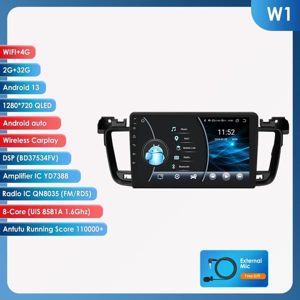 Bilradio, Android 12 kompatibilitet, Quad Octa Core processor, W1