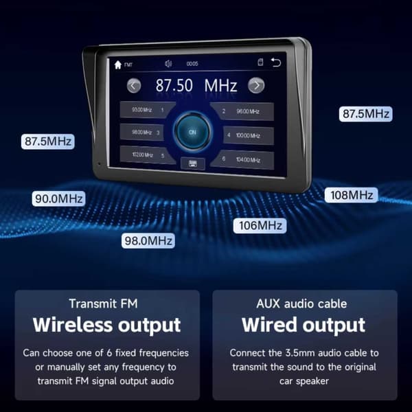Car Stereo 7" kosketusnäyttö autolle, jossa on langaton Carplay ja Android Auto