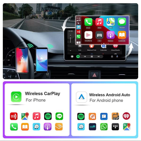 Trådlös CarPlay Adapter, Trådlös Android Auto – Mini ja Vakaa 5.8GHz WiFi USB/Type-C