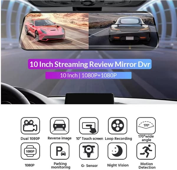 10" Dash Cam DVR 24 tunnin pysäköintitallennin laajakulma 1080PCamera-peruutuskamera. Täydellinen laitteistosarja + 64G SD-kortti