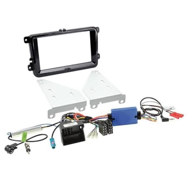 Kitinstallation för bilradio stöd 2DIN + Antennadapter kompatibel med VW Seat Skoda ap03