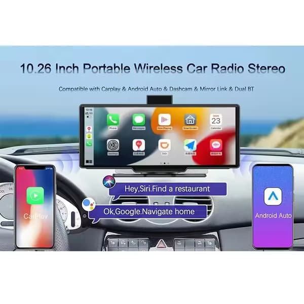 10,26 tums 2 objektiv 4K bilradiospelare GPS Stereo Android Auto Trådlös Carplay Dash Cam Trådlös inspelare Dual Channel Camera