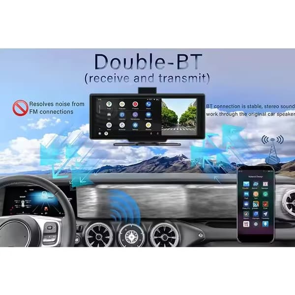 10,26 tums 2 objektiv 4K bilradiospelare GPS Stereo Android Auto Trådlös Carplay Dash Cam Trådlös inspelare Dual Channel Camera