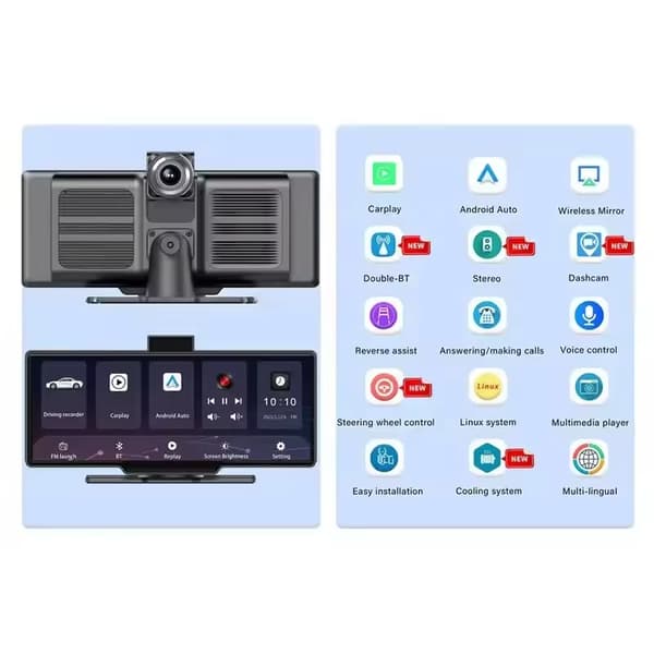 10,26 tums 2 objektiv 4K bilradiospelare GPS Stereo Android Auto Trådlös Carplay Dash Cam Trådlös inspelare Dual Channel Camera