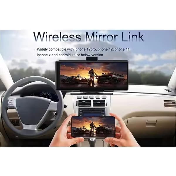 10,26 tums 2 objektiv 4K bilradiospelare GPS Stereo Android Auto Trådlös Carplay Dash Cam Trådlös inspelare Dual Channel Camera
