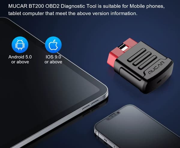 MUCAR  BT200 Pro OBD2 Scanner Diagnostic Tool Bluetooth, Full System Automotive Scan Tool Free Oil/SAS 15 Reset Code Reader