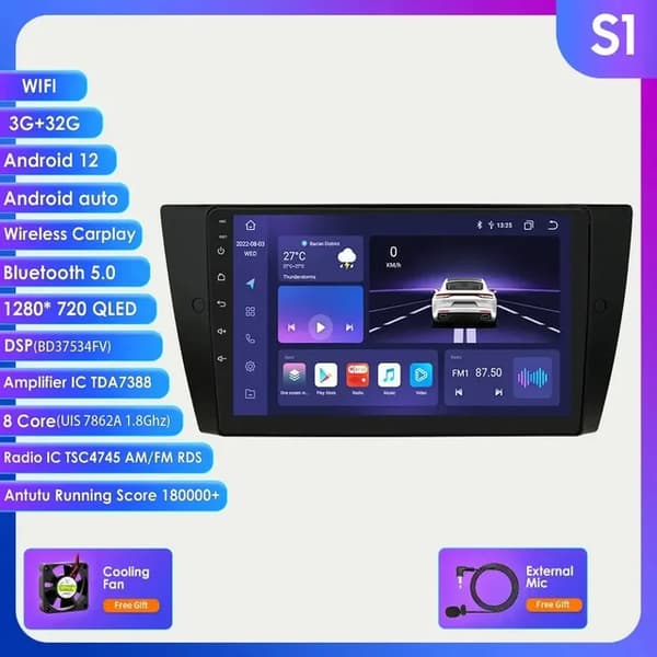 Carplay AI, 4G-LTE-forbindelse, 9-tommers berøringsskærm, S1