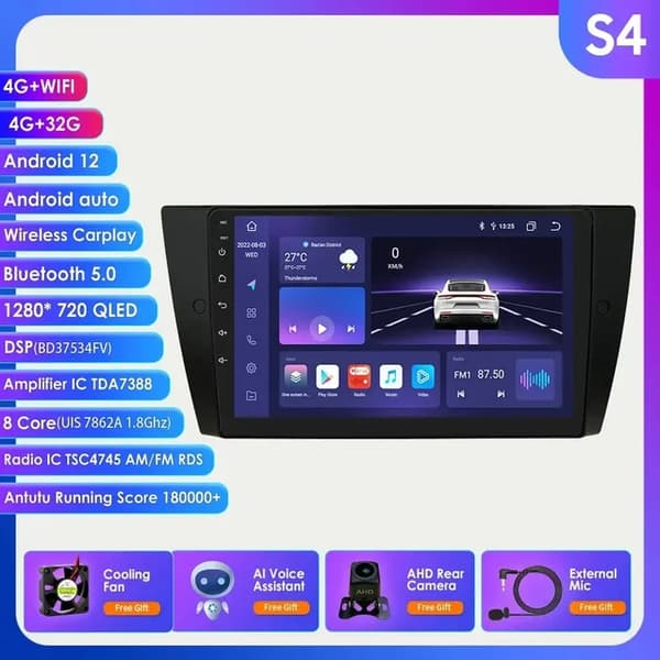 Carplay AI, 4G-LTE-yhteys, 9 tuuman kosketusnäyttö, S4 AI AHDC2