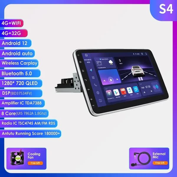 Bil Multimedieafspiller, 4G-forbindelse, 10,1 tommer Touchscreen, S4 8Core 4G 32G