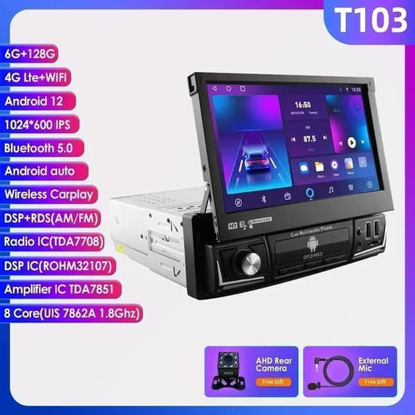 CarPlay bilradio, Android 12, GPS navigation, T103 tilføj AHDCAMERA1