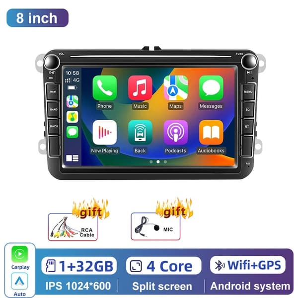 Bil GPS Radio, 8 tommer Touchscreen, Android Auto Kompatibilitet, 1-32GB Carply