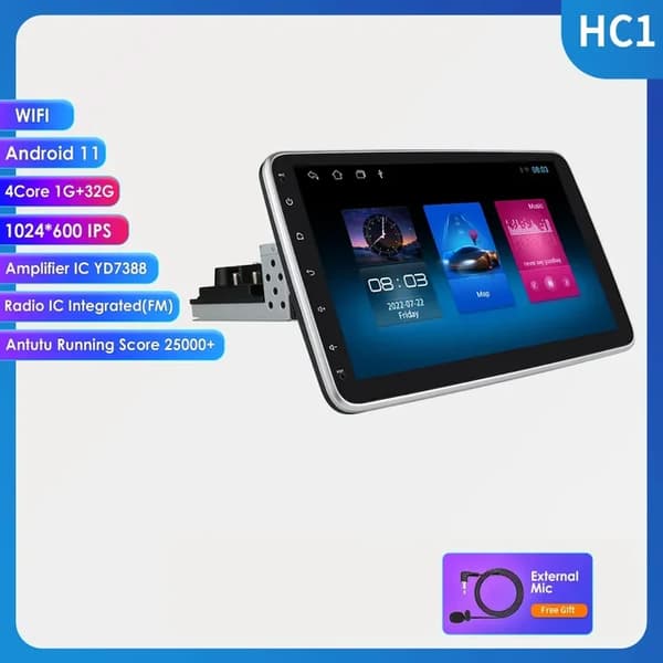 Auton multimedia-soitin, 4G/WIFI-yhteys, kääntyvä 10 tuuman näyttö, HC1 1G 32G