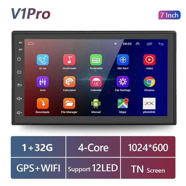 Bilstereo-mottagare, Android 100, GPS-navigation, 7 tum 1 32 GB