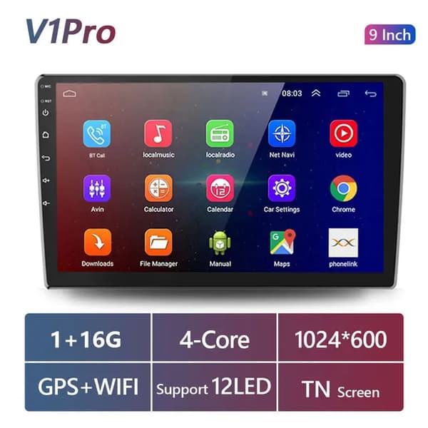 Auton stereovastaanotin, Android 100, GPS-navigointi, 9 tuumaa 1 16G