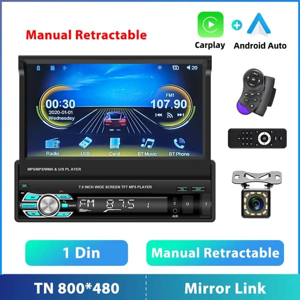 Bil Multimedia Afspiller, Android System, Udtrækkelig 7 Skærm, Med Carplay CAM