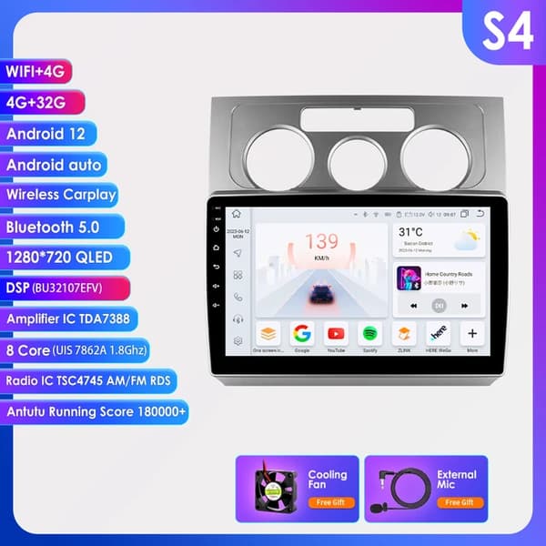 Android bilradio, multimedie Carplay, GPS, S4
