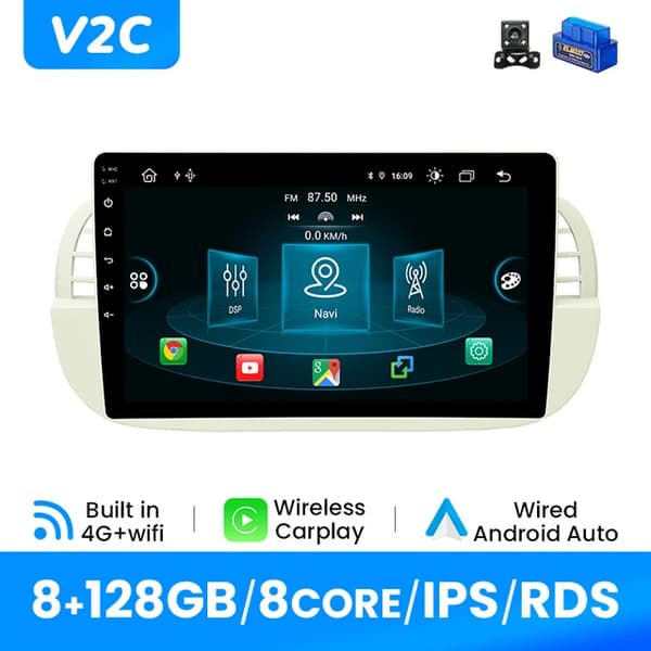 Carplay, Trådløs forbindelse, GPS-navigation, V2C(8G 128G)OBD CamA