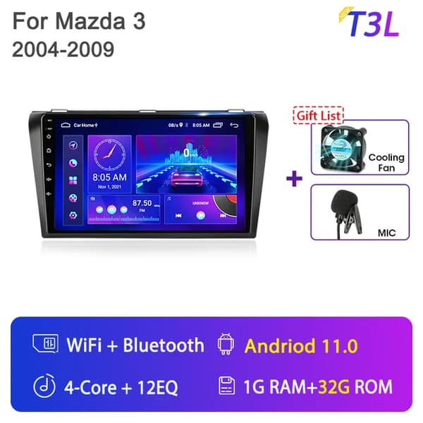 Carplay Mazda 3:lle, Android 12 yhteensopivuus, BOSE Multimedia -soitin, T3L-MIC-Fan