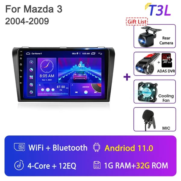 Carplay Mazda 3:lle, Android 12 yhteensopivuus, BOSE Multimedia -soitin, T3L-kamera-32G DVR