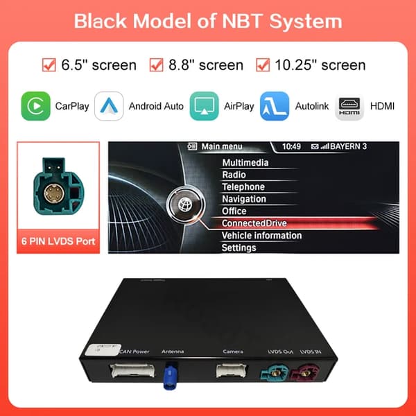 Trådløs Carplay, Android Mirror Link, Airplay Auto Play Funktion, NBT ID4-Black
