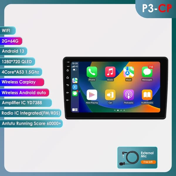 Carplay Android -radio, GPS-navigointi, 4G-yhteys, P3-CP