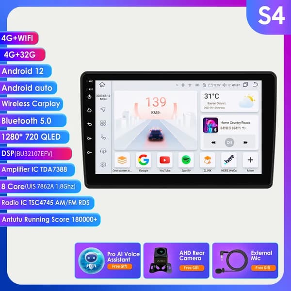 Carplay Android -radio, GPS-navigointi, 4G-yhteys, S4 AHDC2 AI