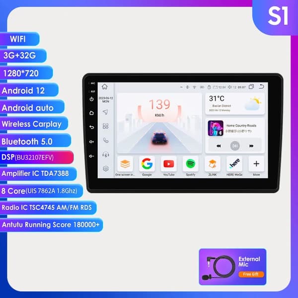 Carplay Android Radio, GPS-navigation, 4G-uppkoppling, S1