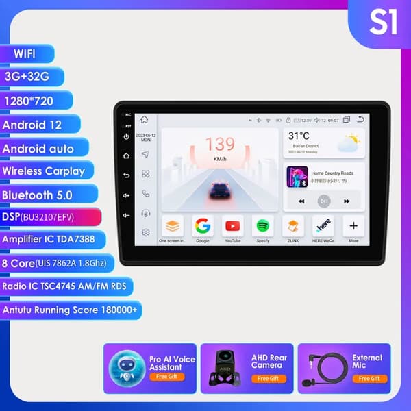 Carplay Android Radio, GPS Navigation, 4G-forbindelse, S1 AHDC2 AI