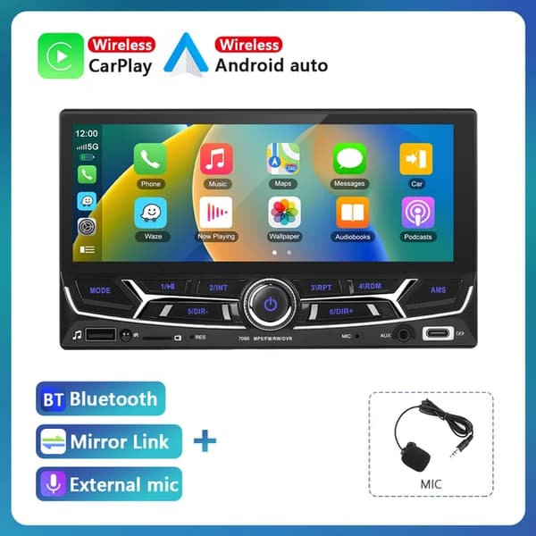 Carplay MP5-soitin, Bluetooth/FM-radiovastaanotin, Mirror Link -taajuuskorjainradio, Langaton Carplay