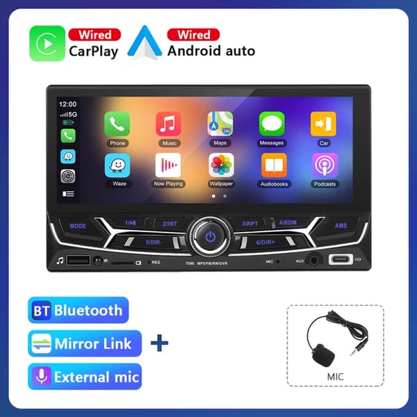 Carplay MP5-afspiller, Bluetooth/FM-radio-modtager, Mirror Link EQ-radio, Trådløs Carplay