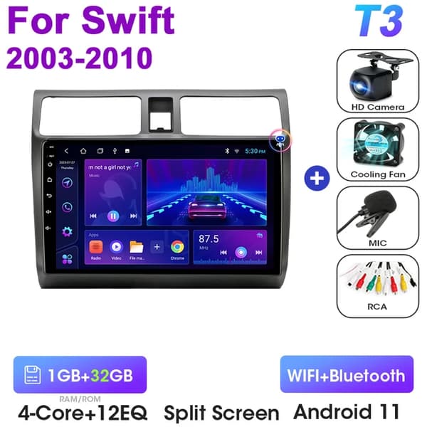 Suzuki Swift Android-autostereo, monimedia-videosoitin, GPS-pääyksikkö, T3-kamera