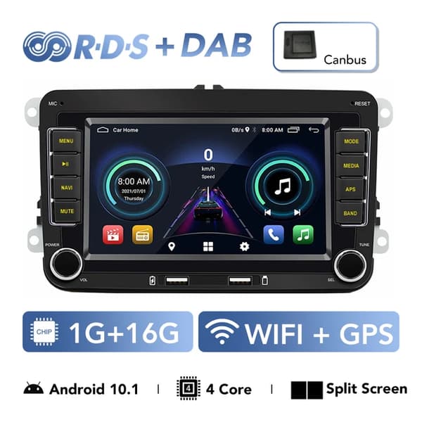Bilradio, Android 101, Multimedieafspiller, 1-16G DAB