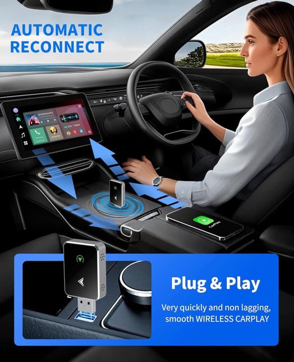 Trådløs CarPlay-adapter, Plug-and-play med ekstremt lav latenstid