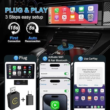 Trådløs CarPlay-adapter, til CarPlay og Android Auto, Plug-and-Play