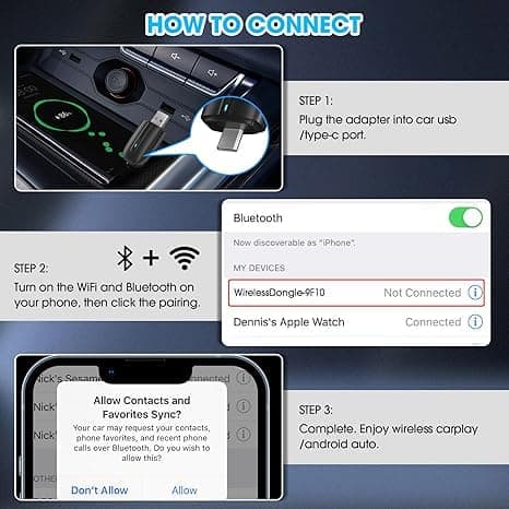 Langaton OBOSOE CarPlay-sovitin – USB-A & USB-C -kaksoisliitin, CarPlaylle ja Android Autolle, plug-and-Play pienellä viiveellä