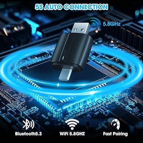 Langaton OBOSOE CarPlay-sovitin – USB-A & USB-C -kaksoisliitin, CarPlaylle ja Android Autolle, plug-and-Play pienellä viiveellä