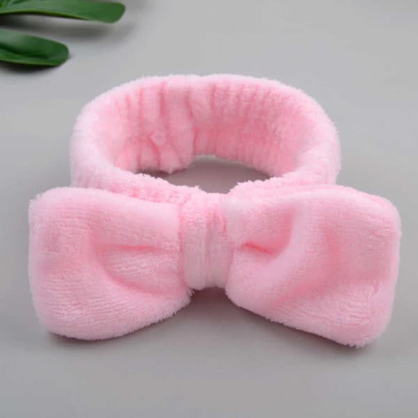 Make Up Ribbon med Rosette Hair Bands til Face Wash Face Care Peadband Pink