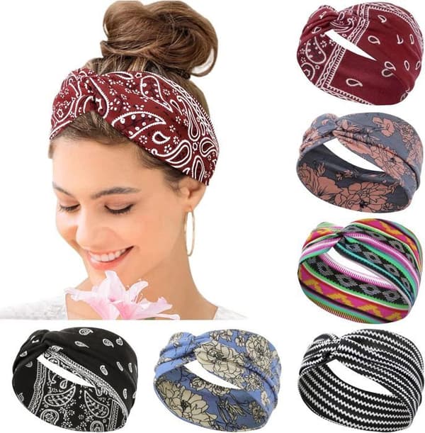 6 st Atletiska pannband för kvinnor, stretchiga Boho pannband för yoga