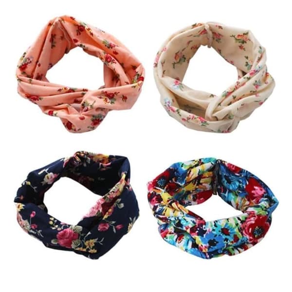 4 delar kvinnors hårband Boho pannband Vintage blommönster Hårband Kors knutna elastiska hårbandstillbehör