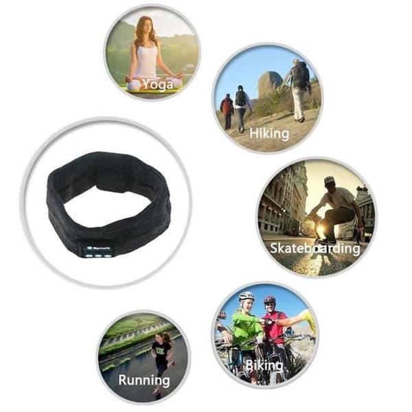 Bluetooth Pannband Trådlöst Herr Dam Bluetooth Stereo Pannband Headset Hörlurar Sport Löpning Yoga Sova Pannband, Svart