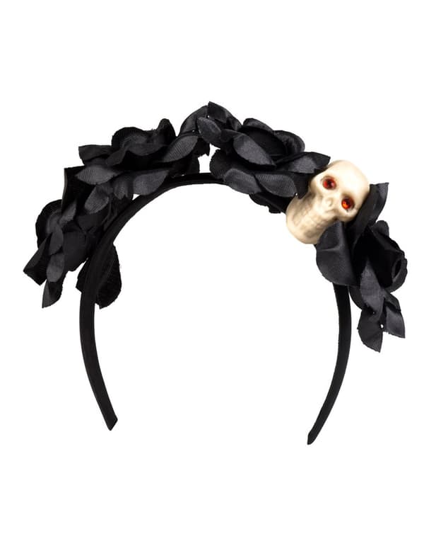 Black Roses pandebånd med Dia de los Muertos kvindeskalle.Size-One size