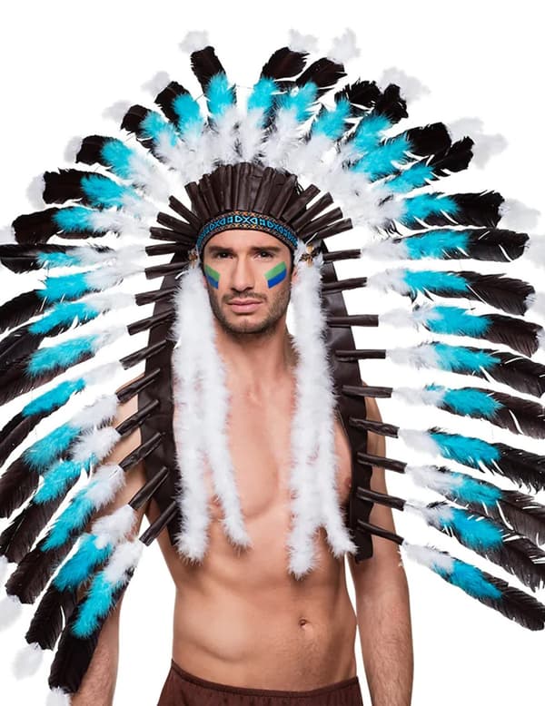 Hovedbeklædning indianerhøvding blå til voksne.Size-One size