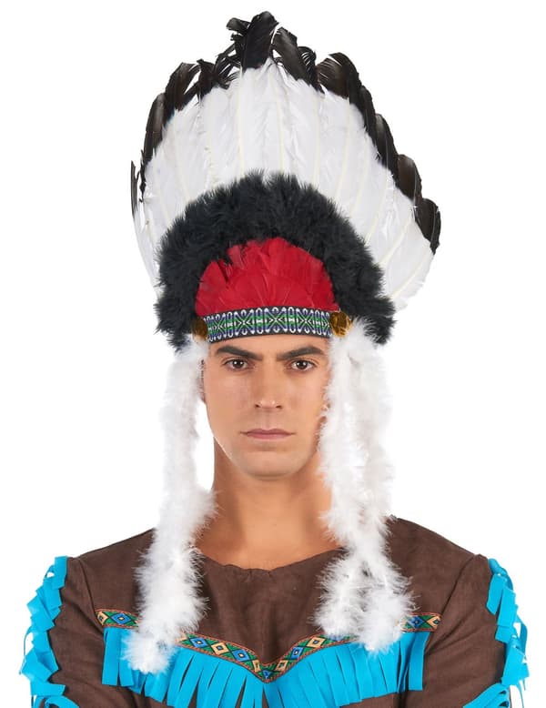 Hovedbeklædning indiansk med fjer til voksne.Size-One size