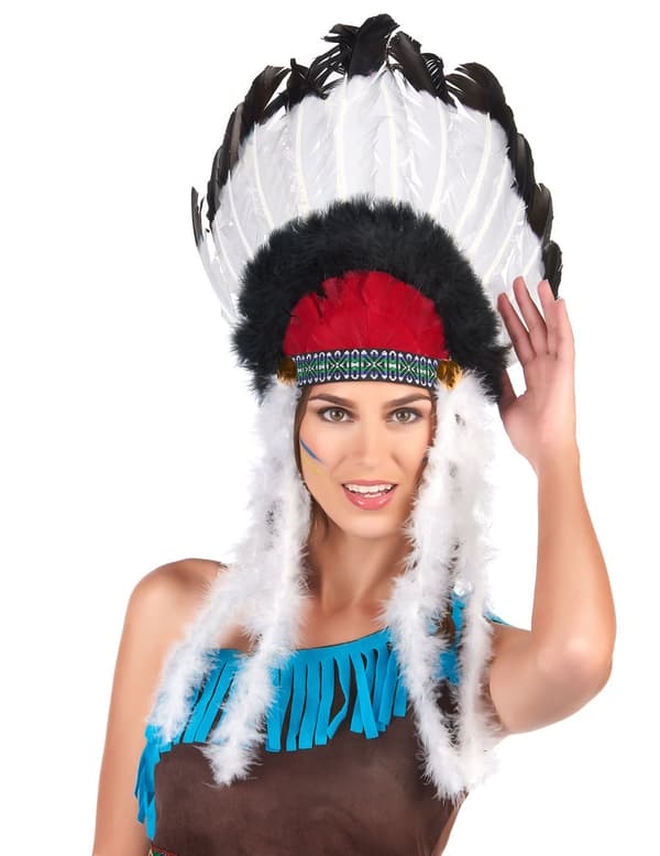 Hovedbeklædning indiansk med fjer til voksne.Size-One size