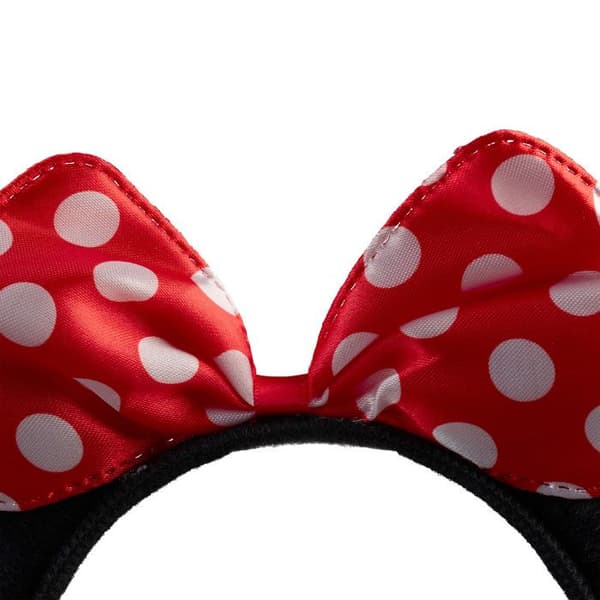 Relaxdays Minnie pannband, med musöron och prickig rosett, kostym, karneval, accessoar, svart/röd