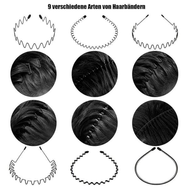 Lollanda Black Wave-muotoinen metallidiadeemi – unisex metallinen hiuspanta miehille ja naisille
