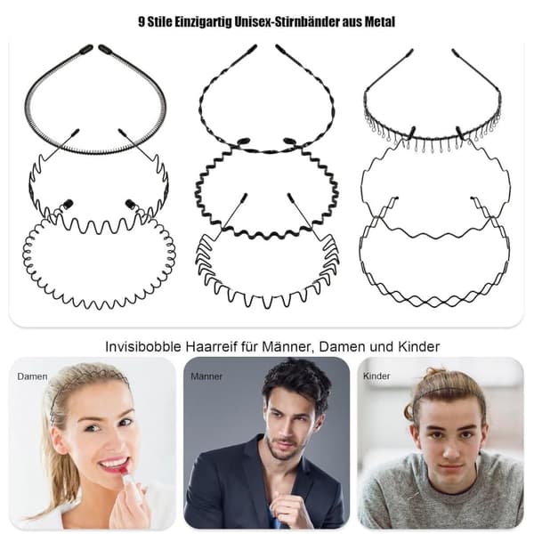 Lollanda Black Wave-muotoinen metallidiadeemi – unisex metallinen hiuspanta miehille ja naisille